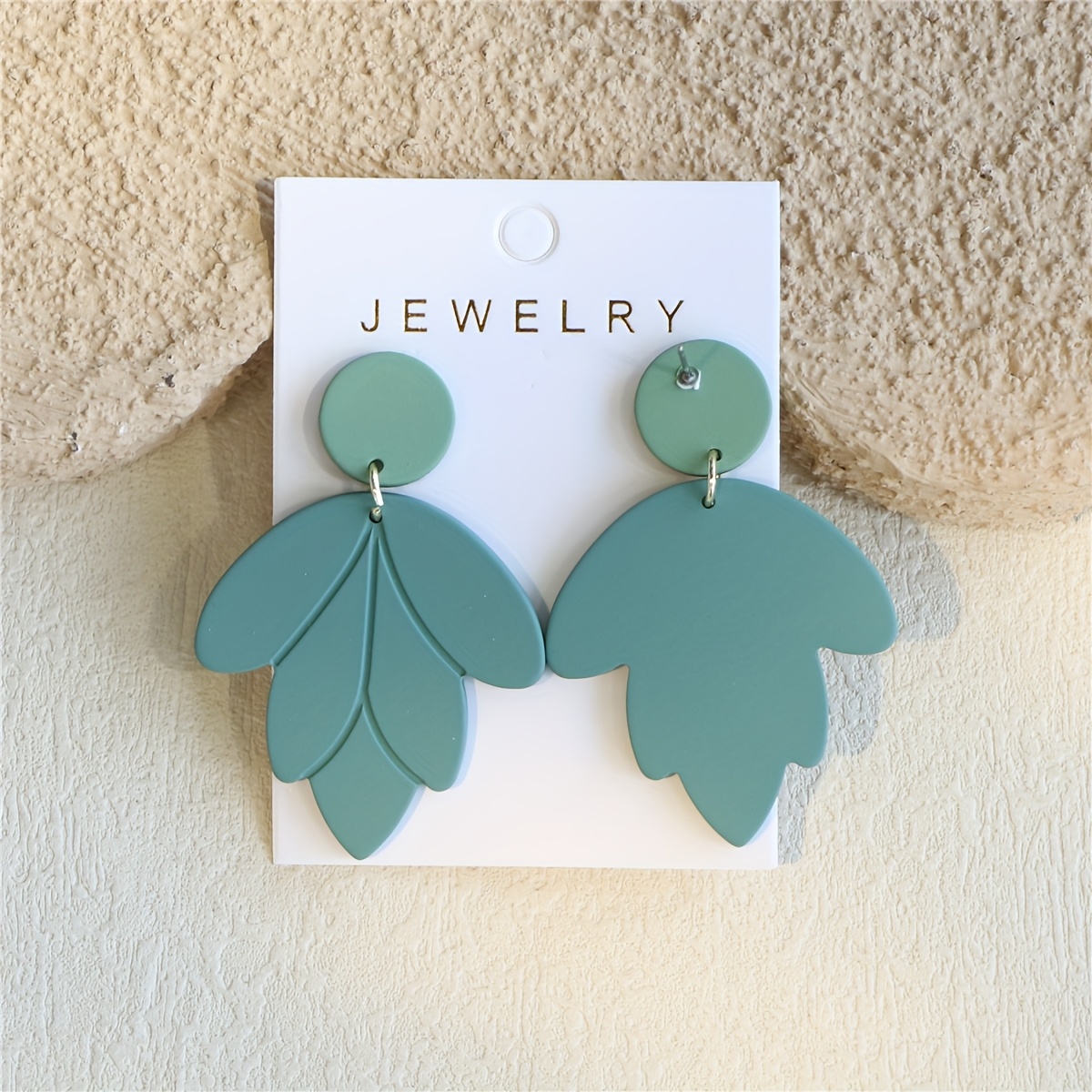 Women's Light Green Clay Texture Leaf Earrings
